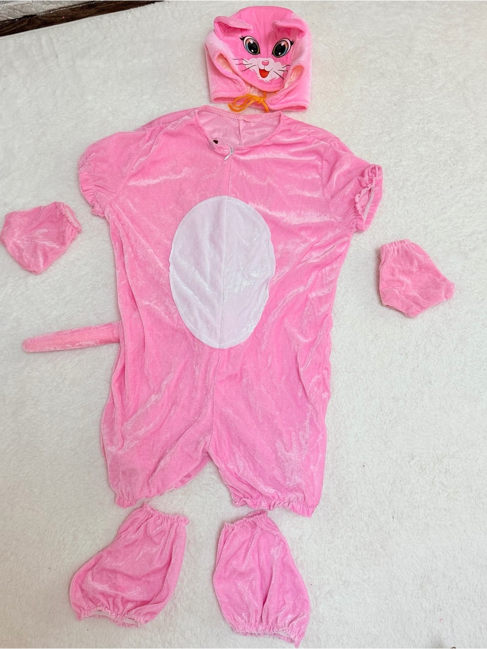 Kids Pink Cat Costume Onesie with Hood and Tail